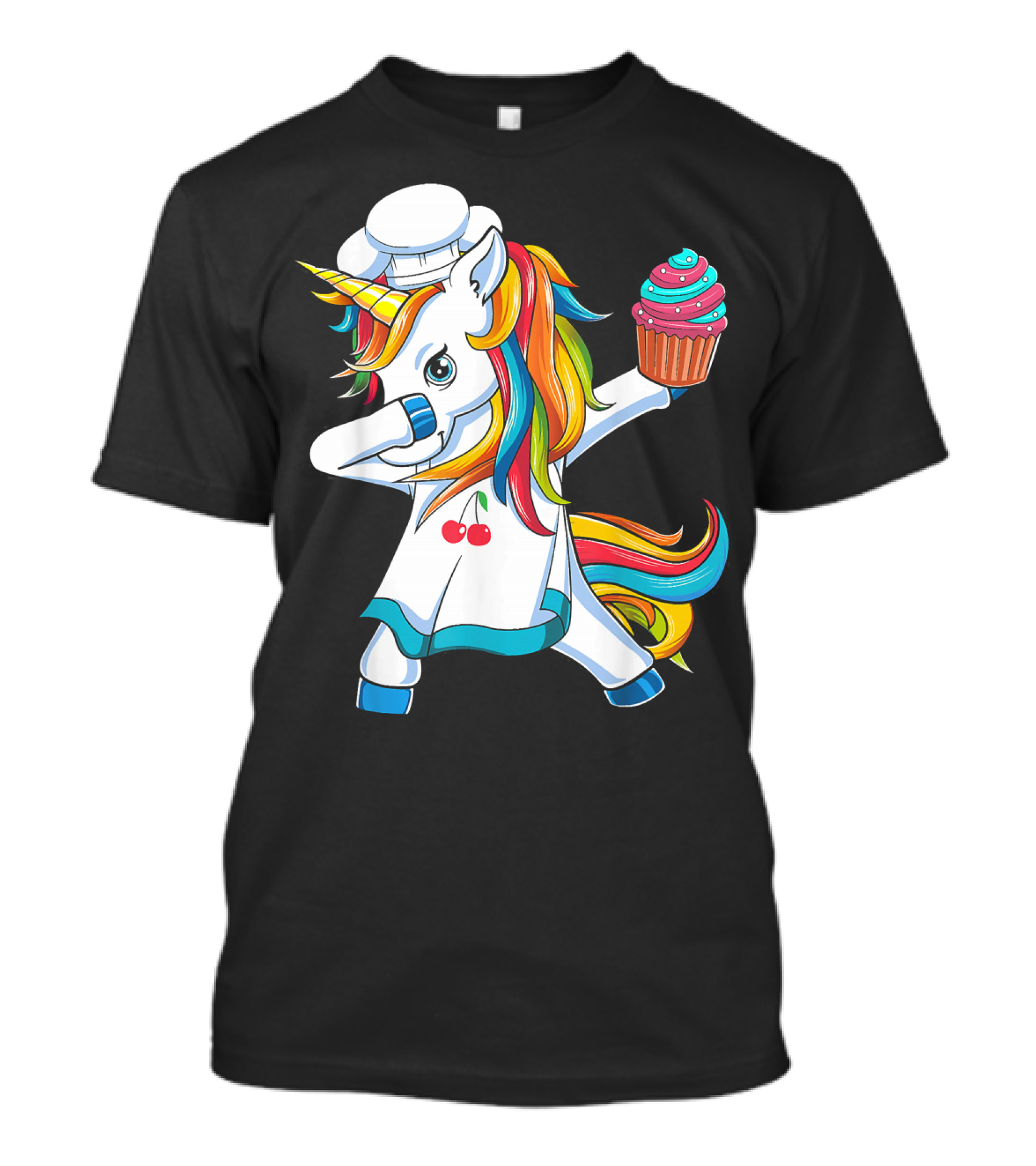 Dabbing Unicorn Rainbow Chef With Cupcake T-Shirt