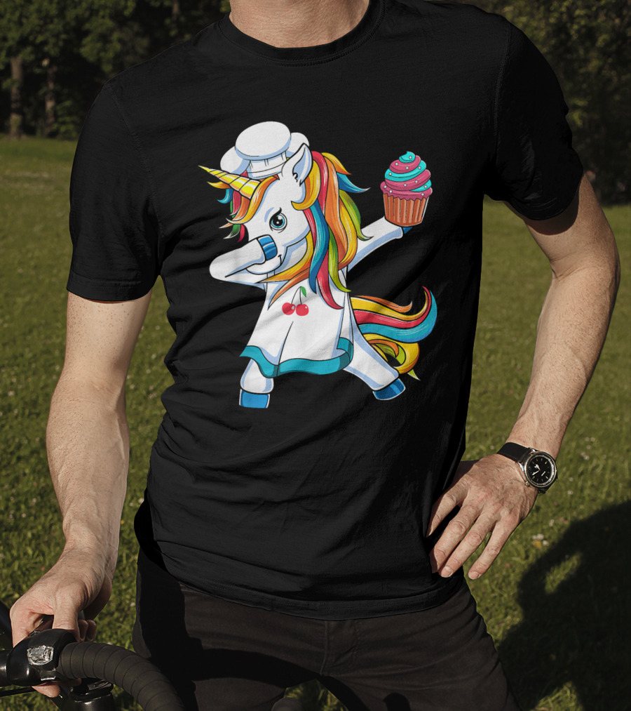Dabbing Unicorn Rainbow Chef With Cupcake T-Shirt