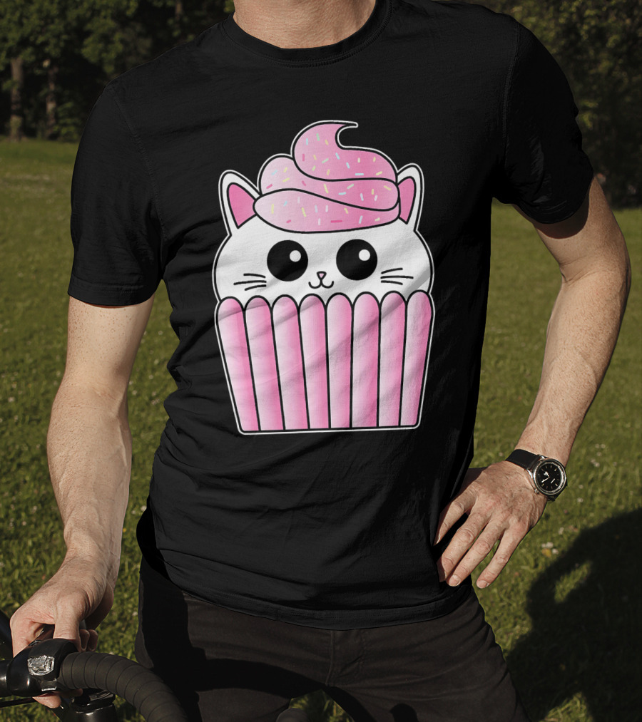 Kawaii Cat Cupcake Muffin In Pink Sweet Delight T-Shirt