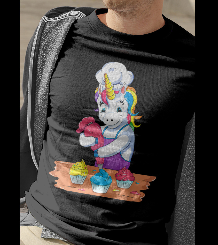Unicorn Baking Colorful Cupcake Creations Chef T-Shirt