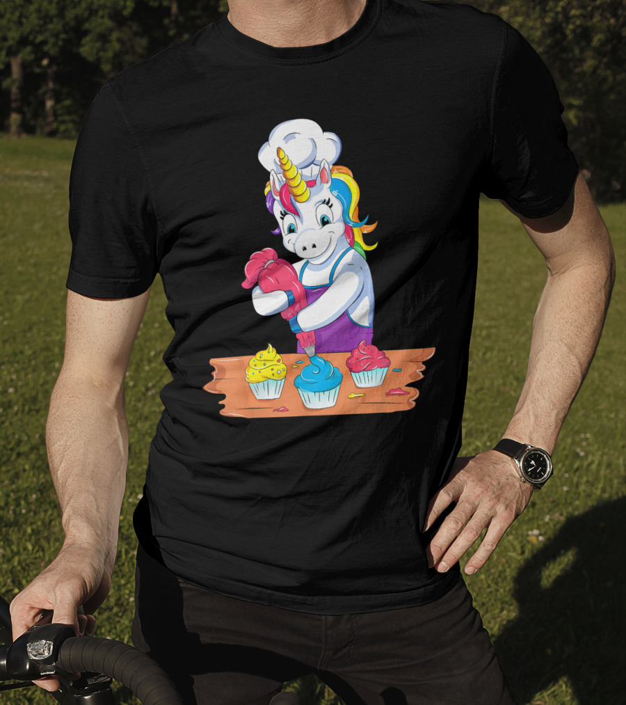 Unicorn Baking Colorful Cupcake Creations Chef T-Shirt