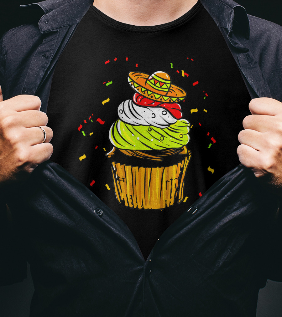Cinco De Mayo Fiesta Cupcake With Sombrero And Confetti T-Shirt