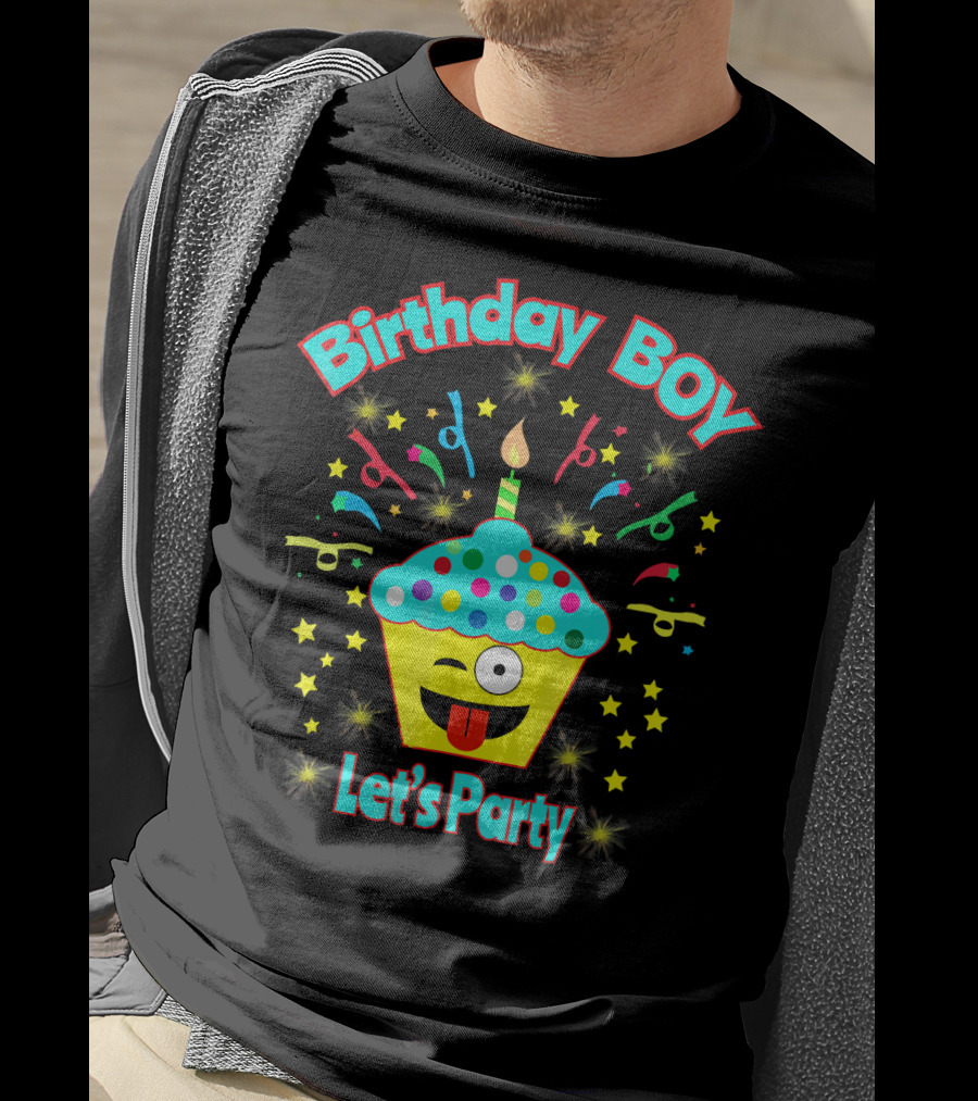 Birthday Boy Let's Party Emoji Cupcake T-Shirt