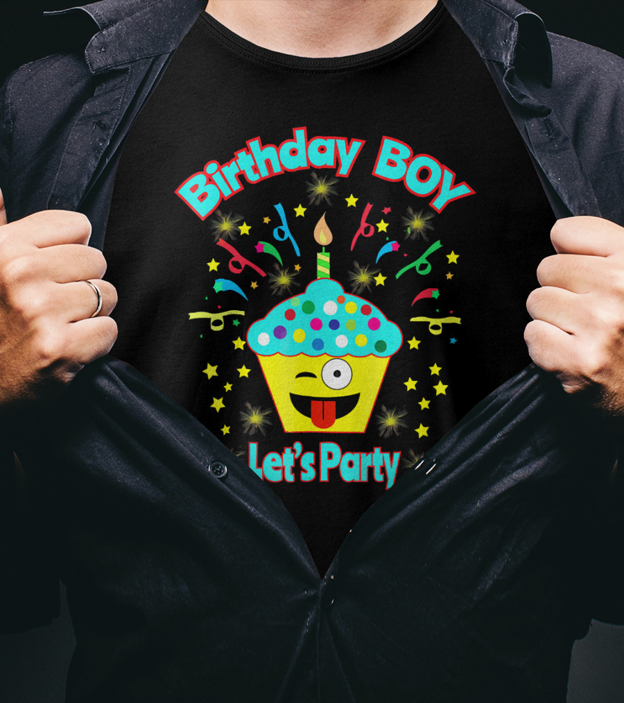 Birthday Boy Let's Party Emoji Cupcake T-Shirt