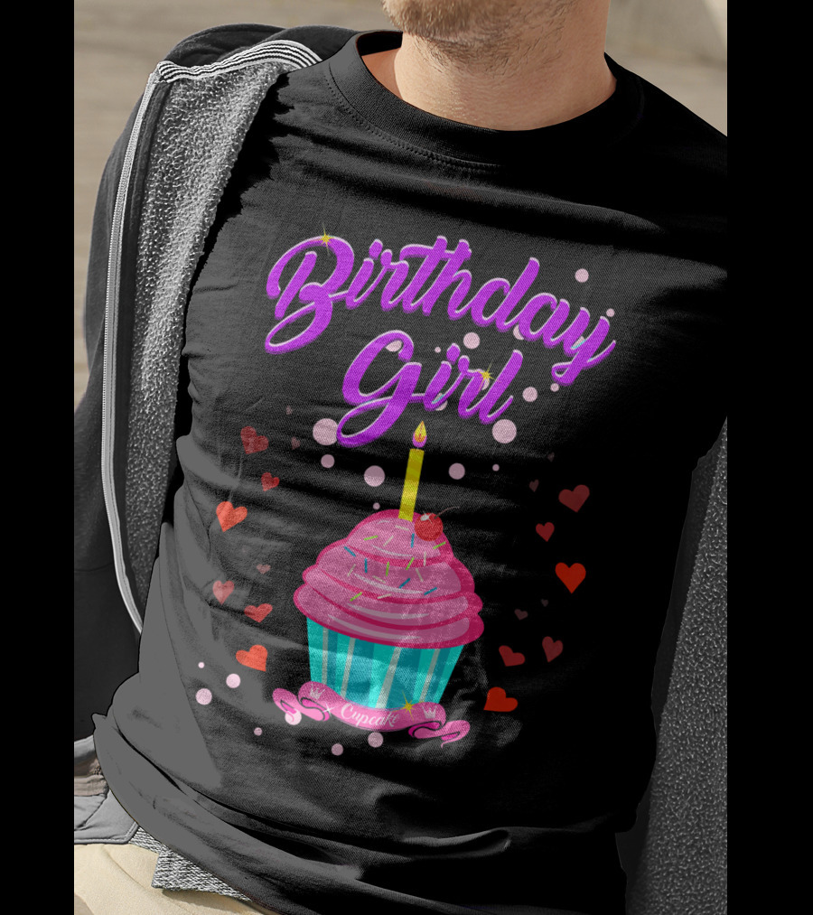 Birthday Girl Cupcake With Heart And Candle T-Shirt