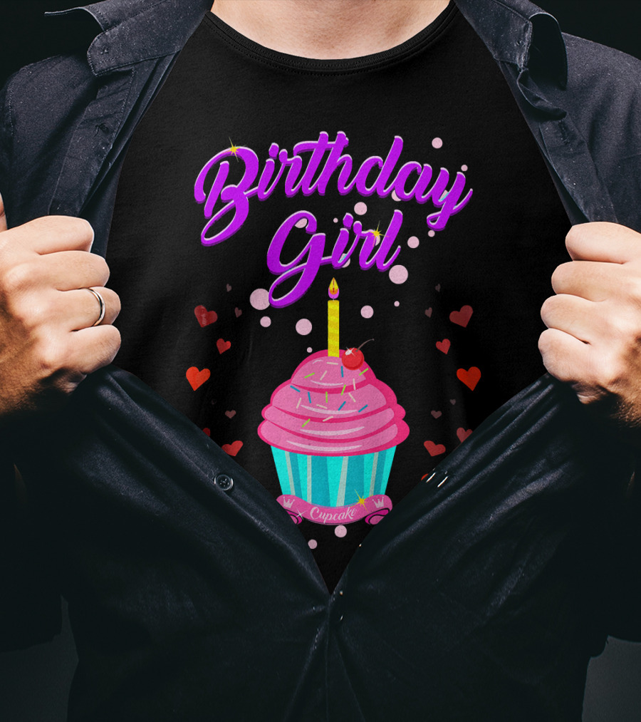 Birthday Girl Cupcake With Heart And Candle T-Shirt