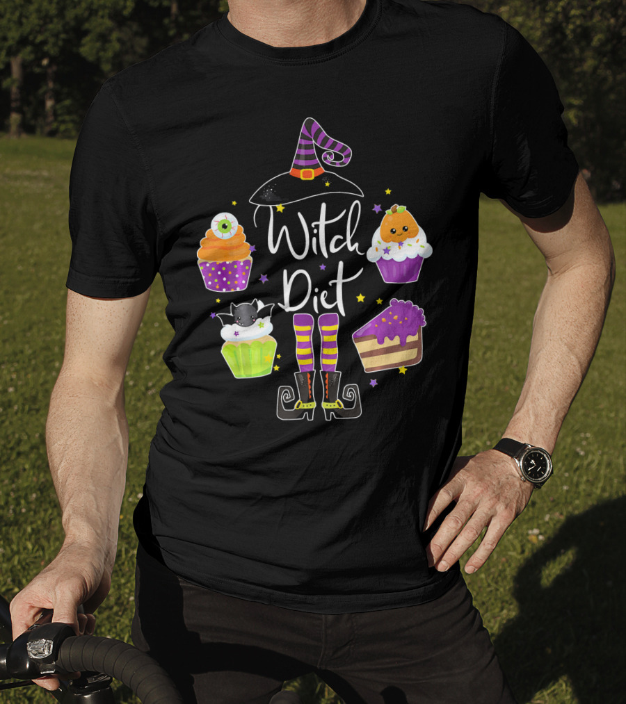 Witch Diet Funny Halloween Pumpkin Cupcake Treats With Witch Hat And Boots T-Shirt