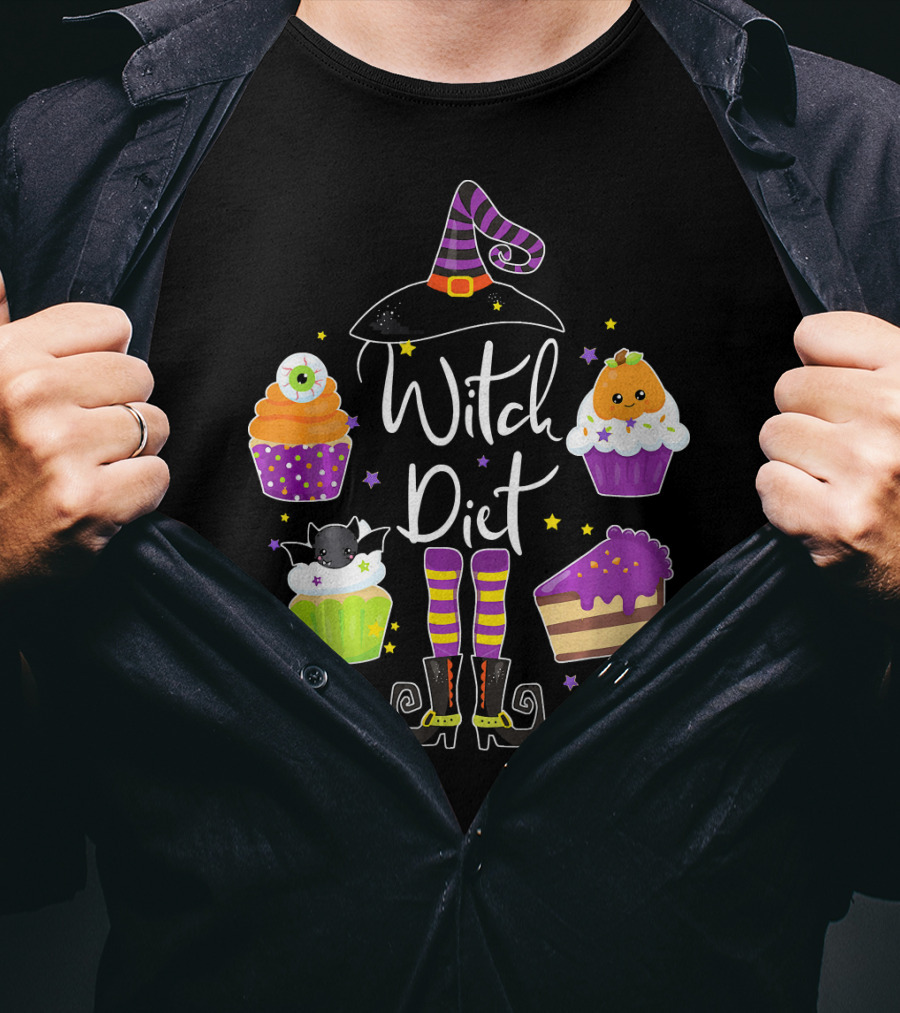 Witch Diet Funny Halloween Pumpkin Cupcake Treats With Witch Hat And Boots T-Shirt