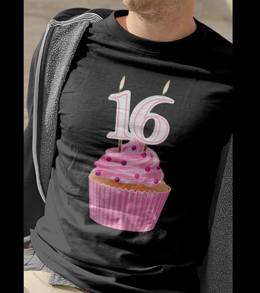 Sweet 16 Birthday Pink Cupcake With Number Candle T-Shirt