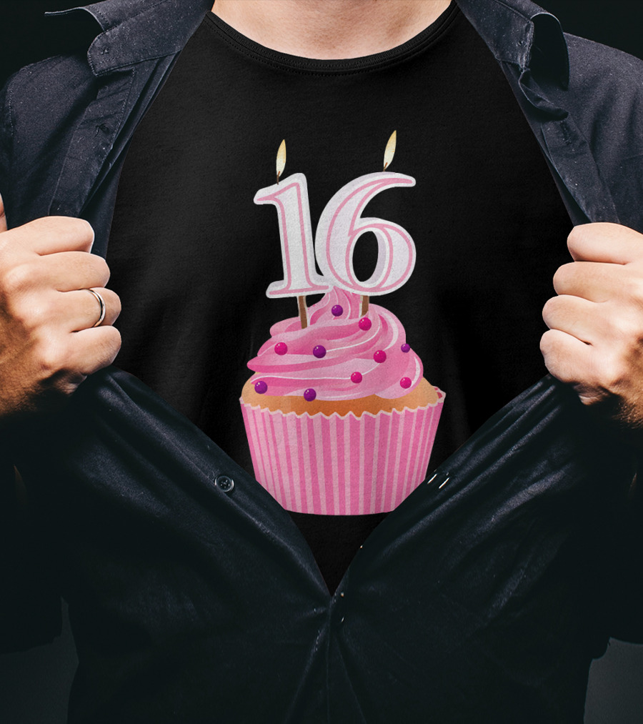 Sweet 16 Birthday Pink Cupcake With Number Candle T-Shirt
