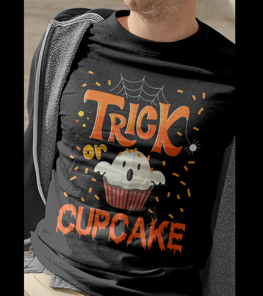 Trick Or Treat Spider Web Ghost Cupcake T-Shirt