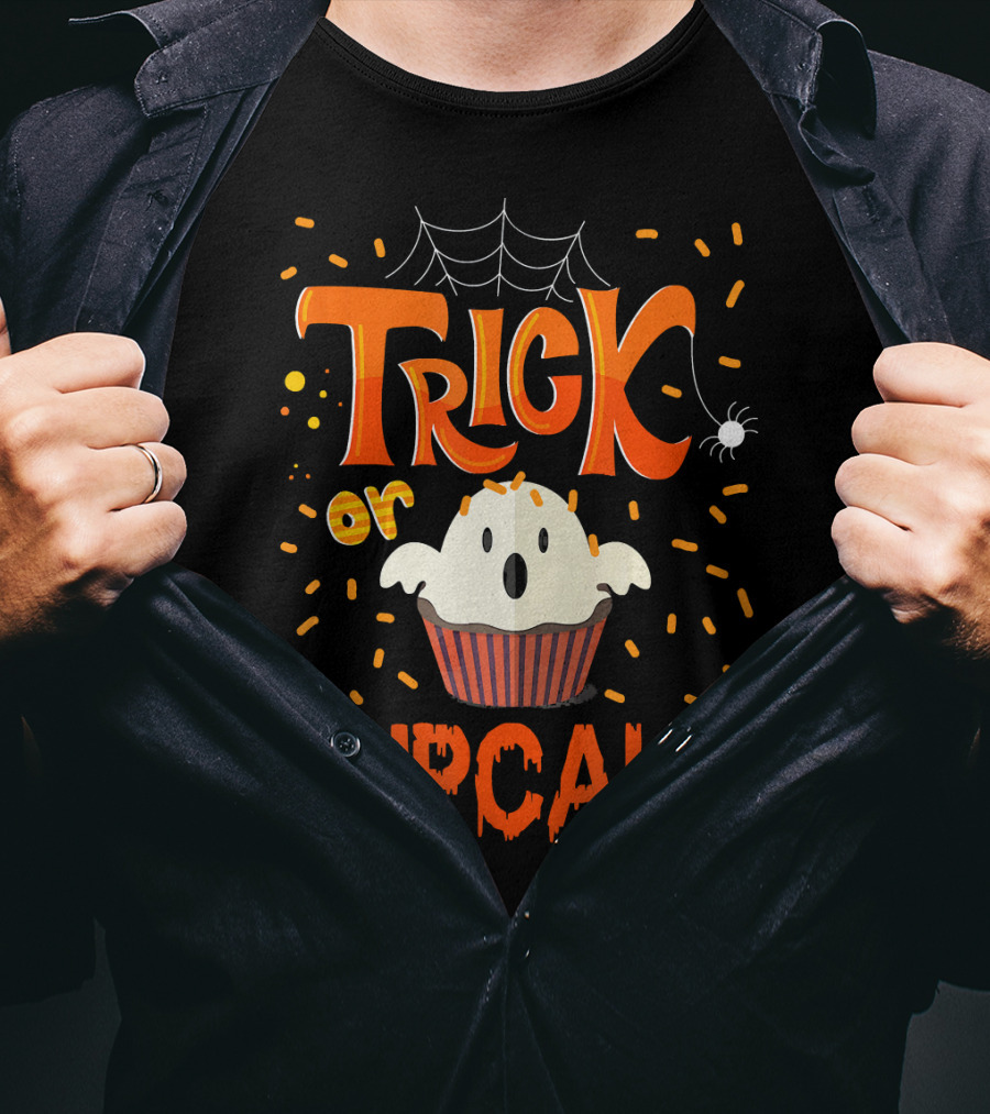 Trick Or Treat Spider Web Ghost Cupcake T-Shirt