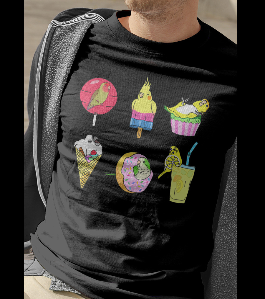 Sweet Ice Cream Lollipop Lemonade Donut Cup Parrot Treats T-Shirt