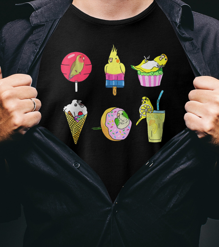 Sweet Ice Cream Lollipop Lemonade Donut Cup Parrot Treats T-Shirt