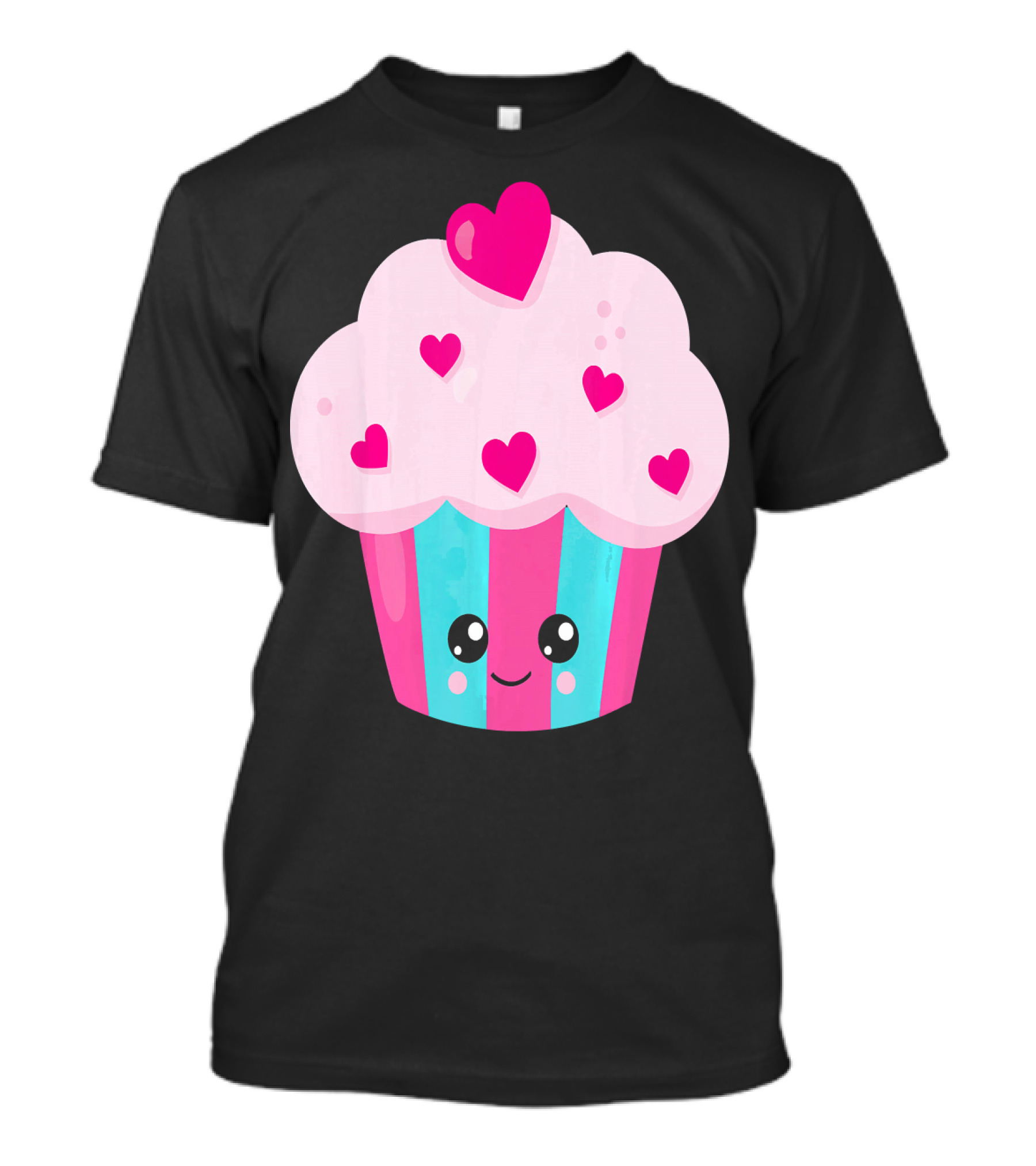 Kawaii Pink Hearts Cupcake With Cute Happy Face T-Shirt