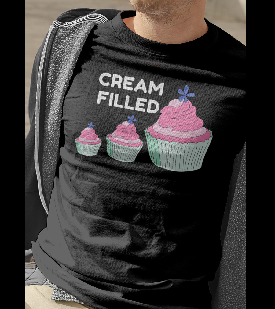 CREAM FILLED Cupcake Lover Trio With Pink Frosting And Blue Flower T-Shirt