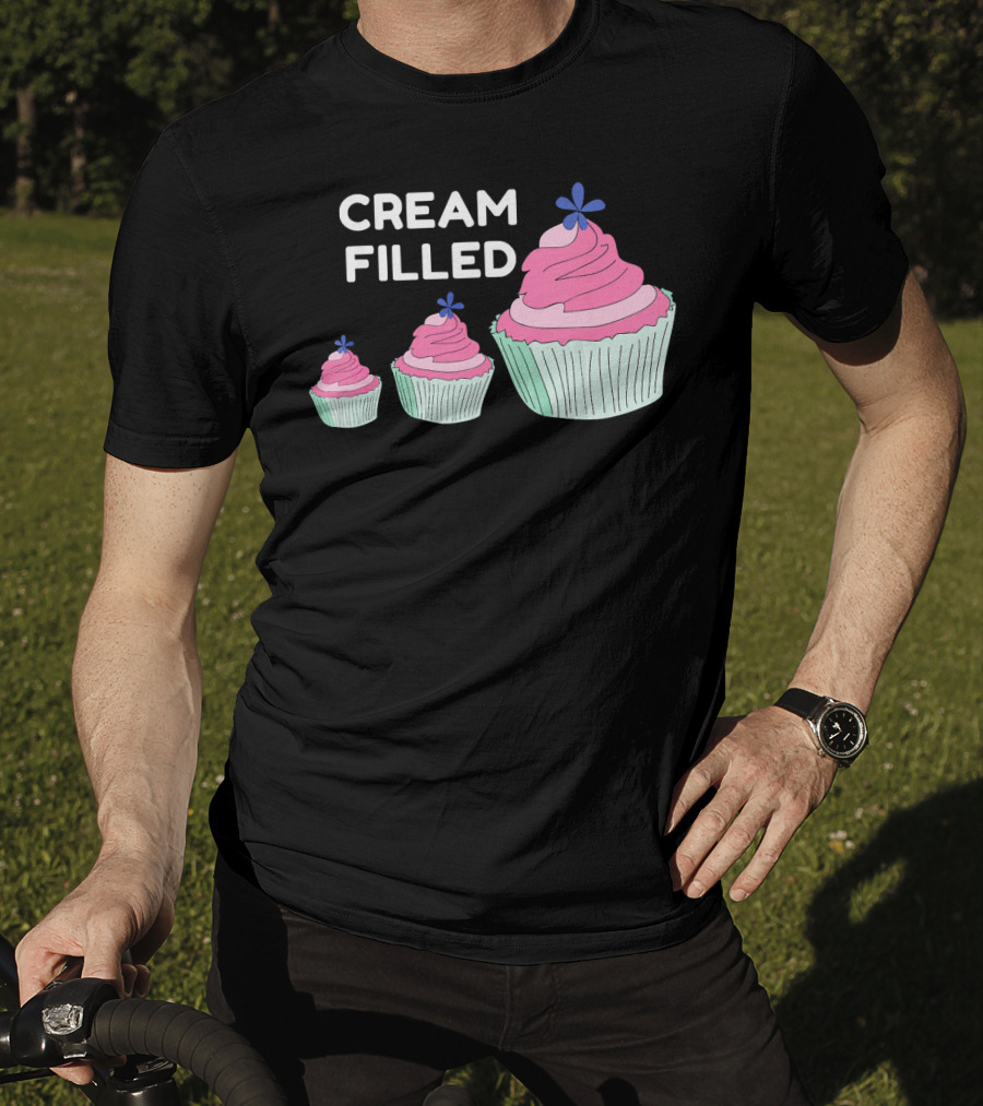 CREAM FILLED Cupcake Lover Trio With Pink Frosting And Blue Flower T-Shirt