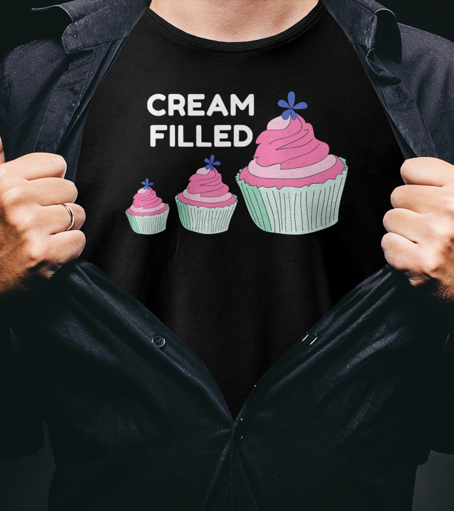 CREAM FILLED Cupcake Lover Trio With Pink Frosting And Blue Flower T-Shirt