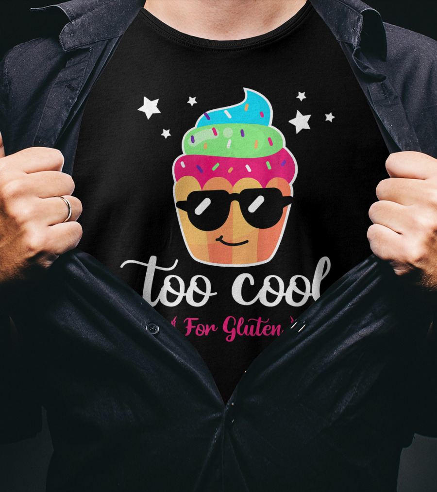 Too Cool For Gluten Cute Cupcake With Sunglasses And Stars T-Shirt