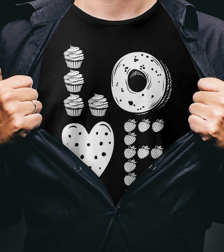 Love Cupcake Doughnut Strawberry Food Lover T-Shirt