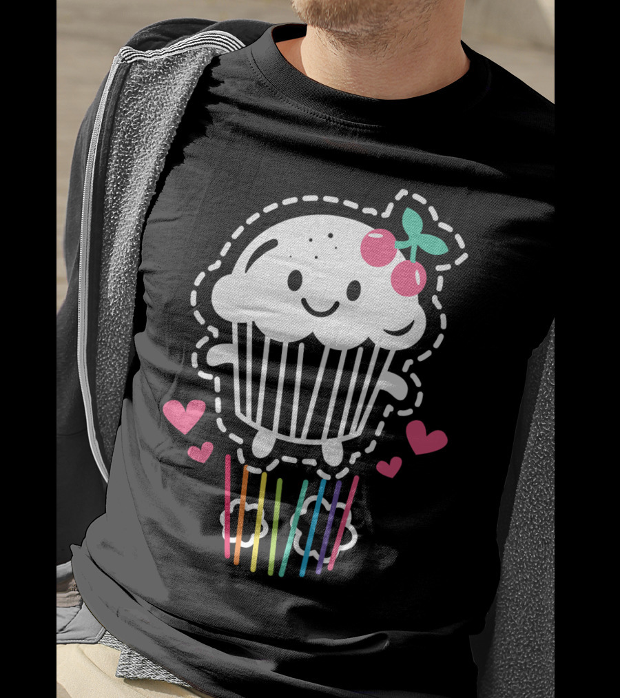 Cupcake Cute Kawaii Rainbow Team Cherry Hearts Rainbow Jump T-Shirt
