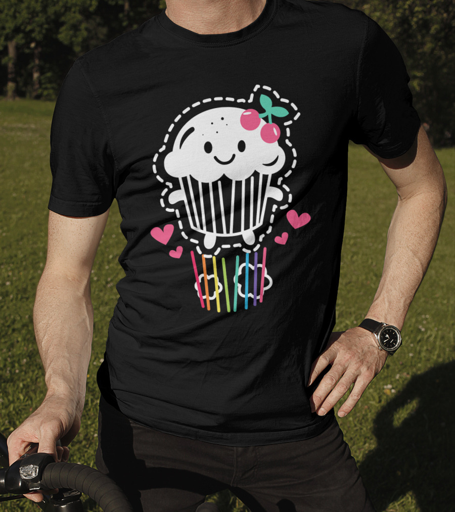 Cupcake Cute Kawaii Rainbow Team Cherry Hearts Rainbow Jump T-Shirt