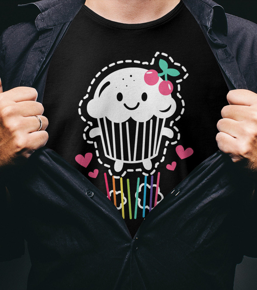 Cupcake Cute Kawaii Rainbow Team Cherry Hearts Rainbow Jump T-Shirt