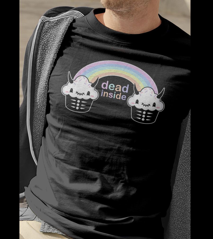 Pastel Goth Dead Inside Rainbow Cupcake Horns T-Shirt
