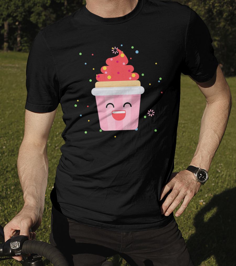 Cupcake Smiley Sweet Dessert Celebration With Sprinkles T-Shirt