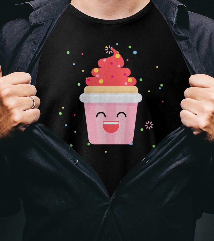 Cupcake Smiley Sweet Dessert Celebration With Sprinkles T-Shirt