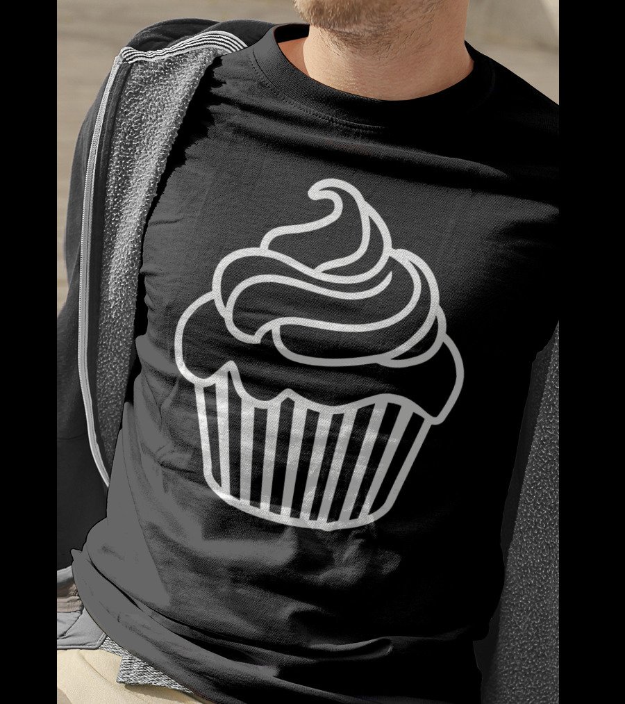 Cupcake Icon Black And White Outlined T-Shirt