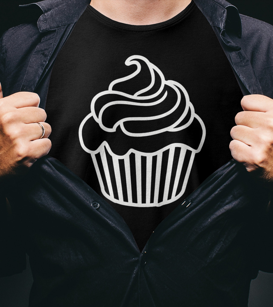 Cupcake Icon Black And White Outlined T-Shirt