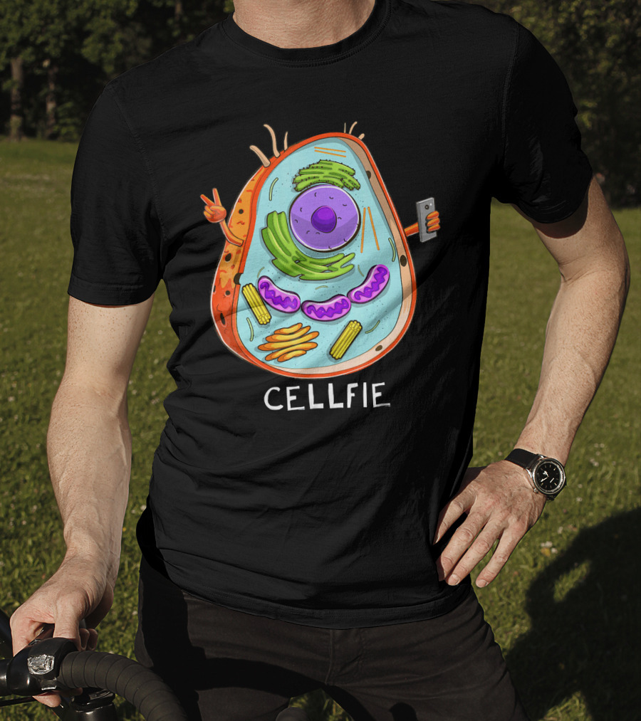 CELL FIE Biology Cellular Biology Cellfie Cartoon Cell Taking Selfie Biology Joke T-Shirt