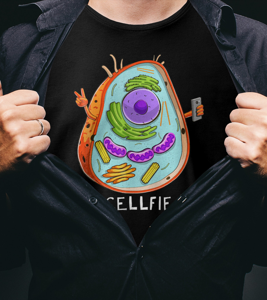 CELL FIE Biology Cellular Biology Cellfie Cartoon Cell Taking Selfie Biology Joke T-Shirt