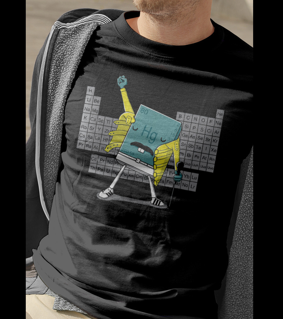 Mercury Hg Element Rocking Freddie Pose With Periodic Table Background T-Shirt