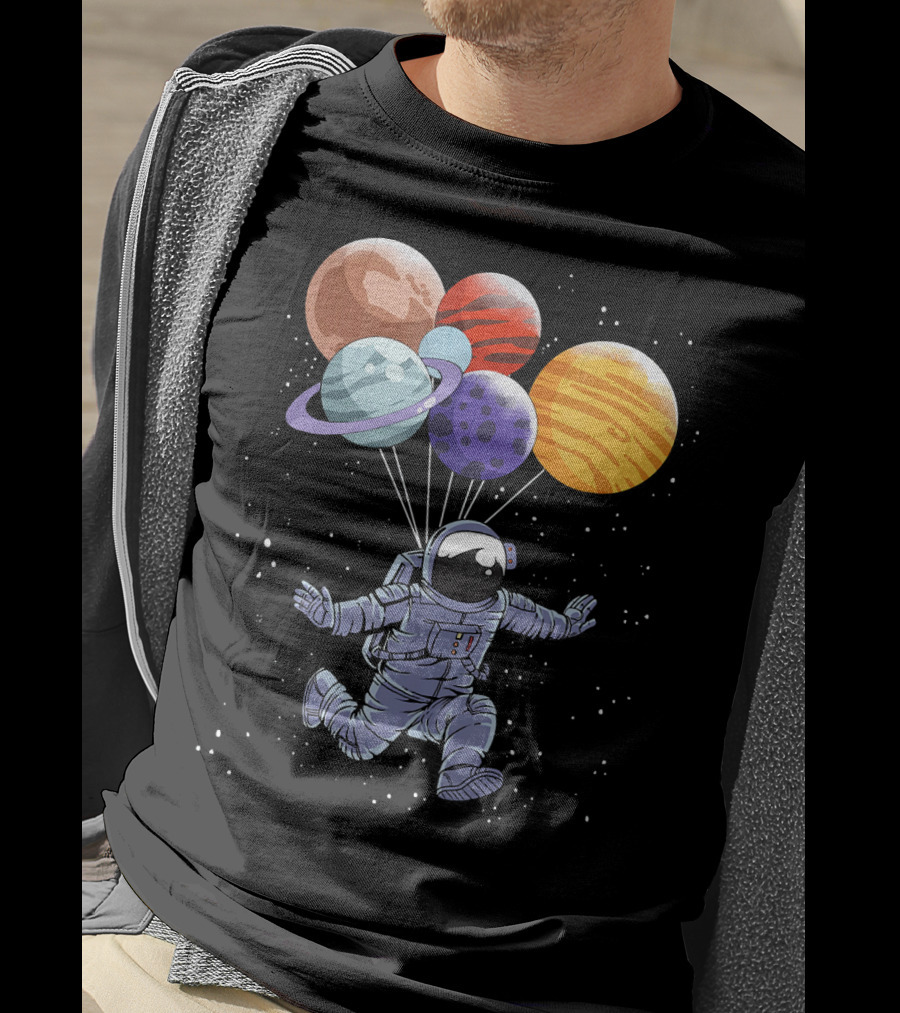 Astronaut Floating With Planet Balloons In Space Boys T-Shirt