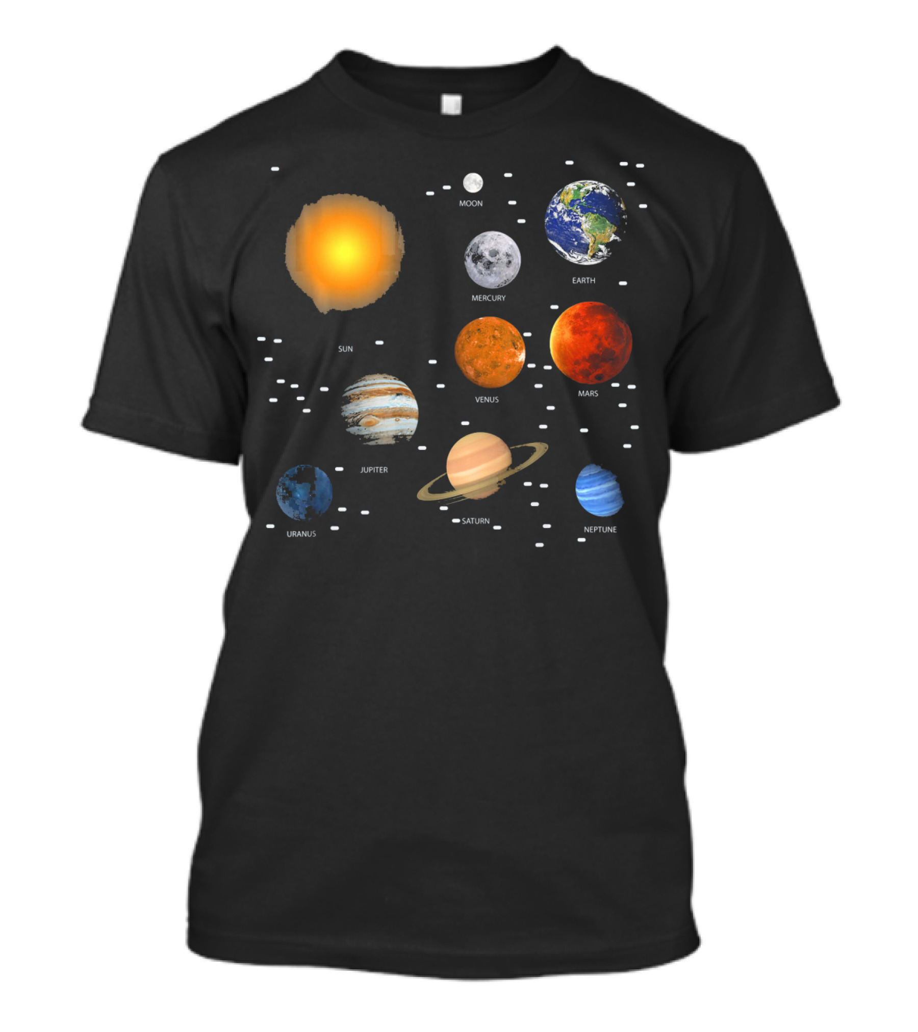 Sun Moon Mercury Venus Earth Mars Jupiter Saturn Uranus Neptune Our Solar System Science Education T-Shirt