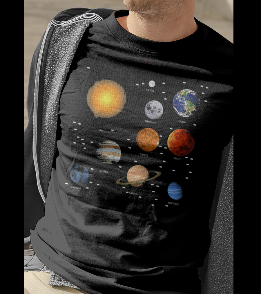 Sun Moon Mercury Venus Earth Mars Jupiter Saturn Uranus Neptune Our Solar System Science Education T-Shirt