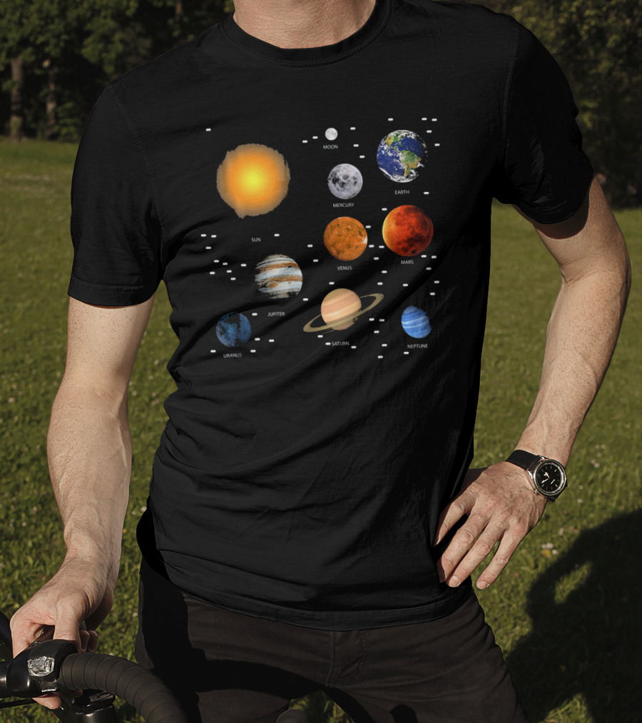Sun Moon Mercury Venus Earth Mars Jupiter Saturn Uranus Neptune Our Solar System Science Education T-Shirt