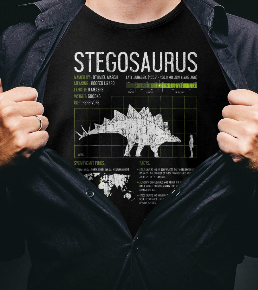 Stegosaurus Named By Othniel Marsh Roofed Lizard Late Jurassic 9 Meters 6800kg Herbivore Facts T-Shirt