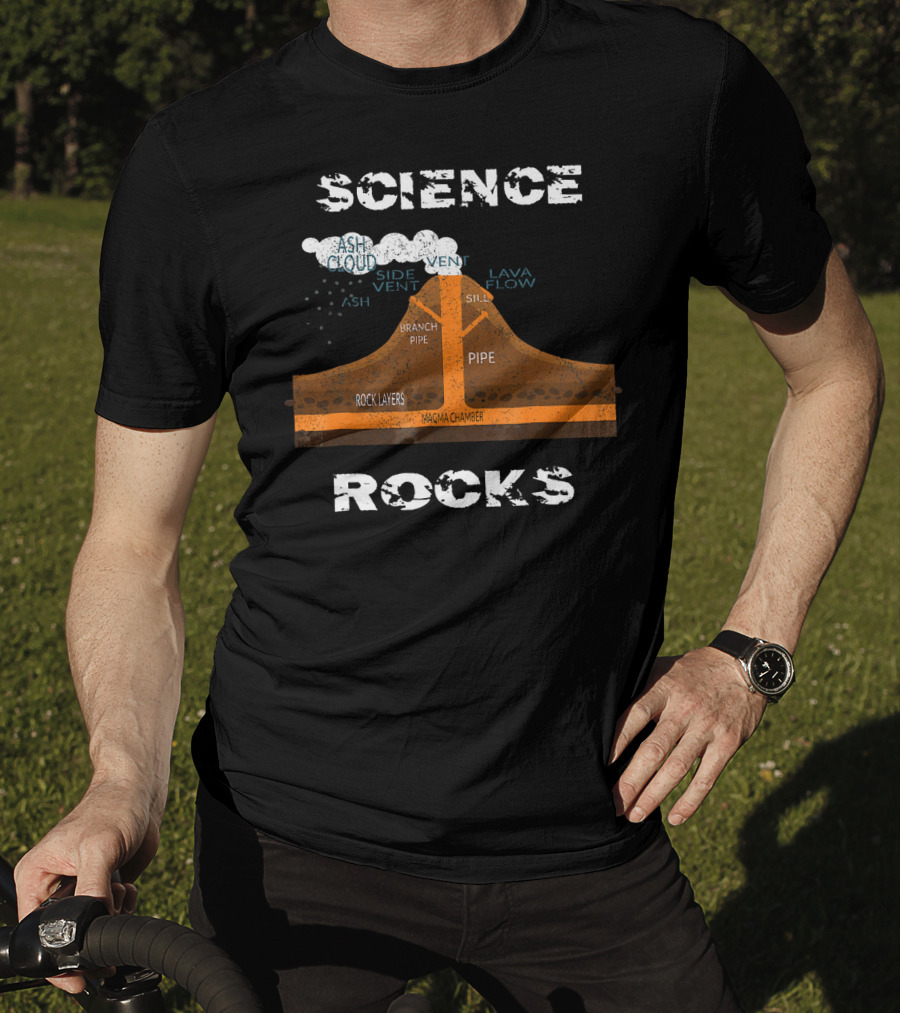 Science Rocks Distressed Volcano Diagram With Ash Cloud And Magma Chamber T-Shirt