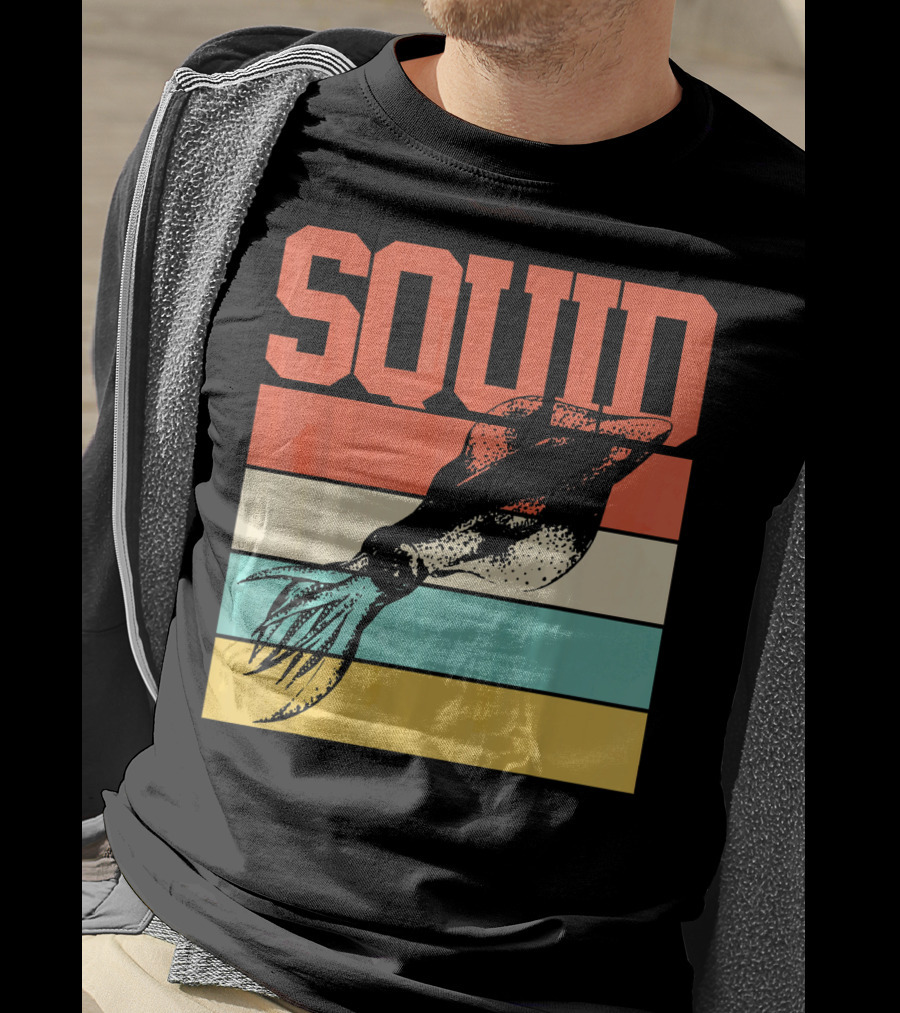 Squid Retro Marine Biologist Vintage Stripes T-Shirt