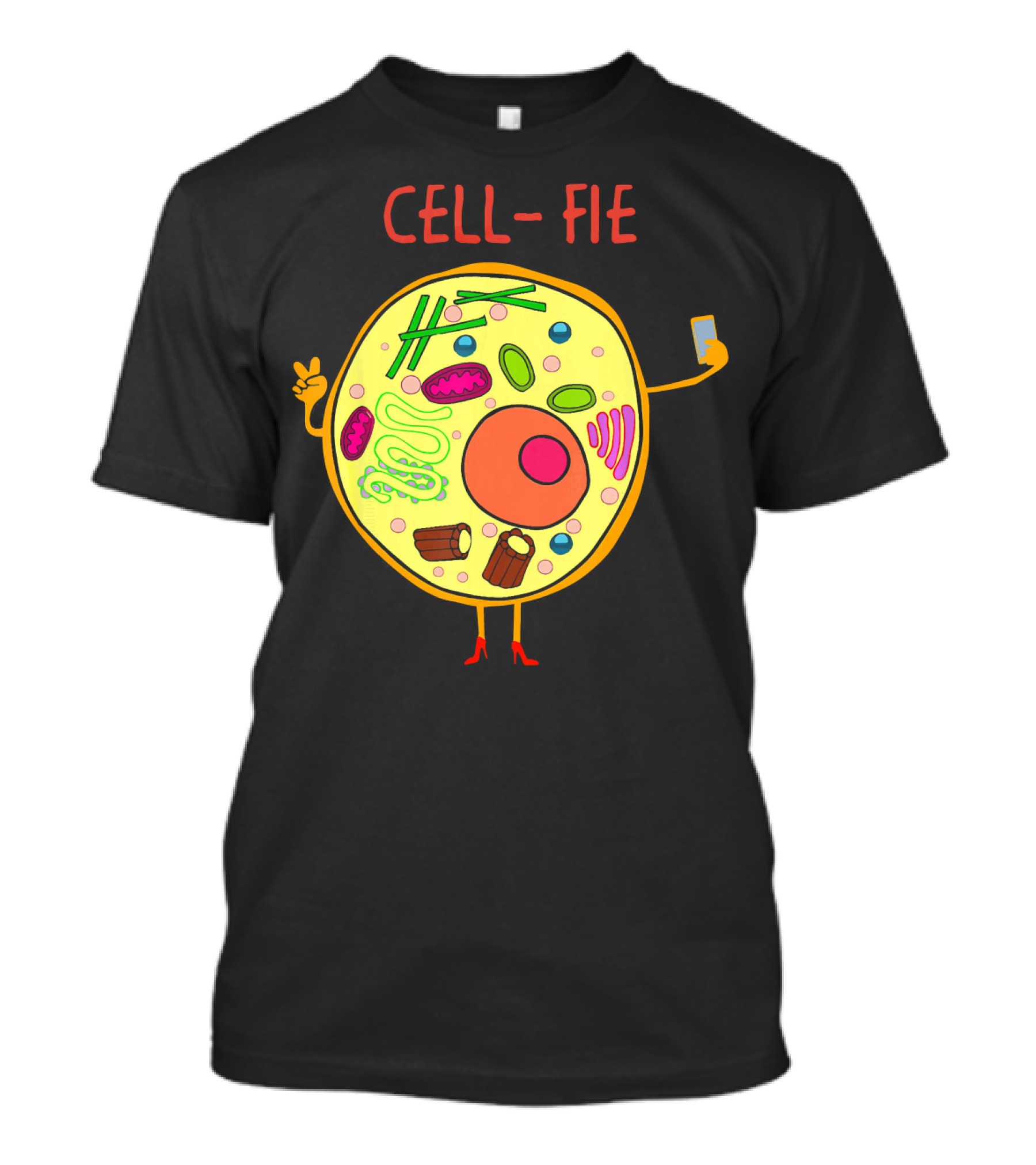 Cell-Fie Funny Science Tee Featuring Cartoon Cell Taking Selfie T-Shirt