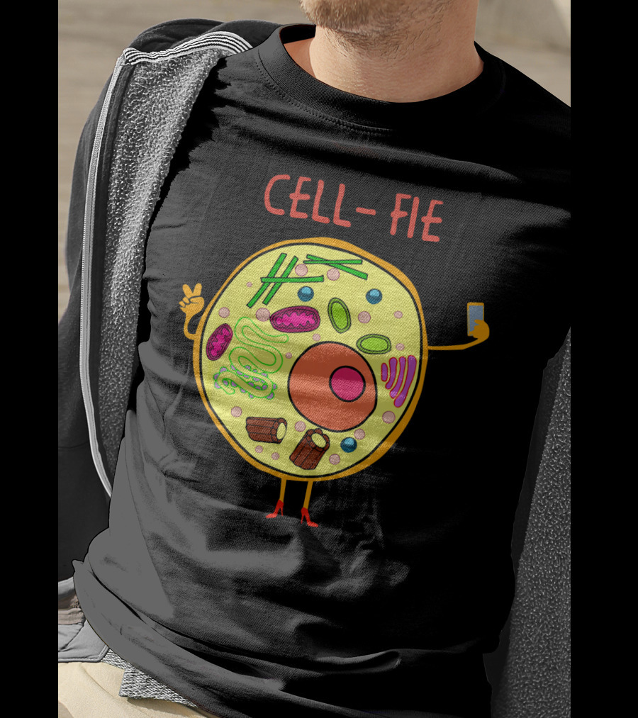 Cell-Fie Funny Science Tee Featuring Cartoon Cell Taking Selfie T-Shirt