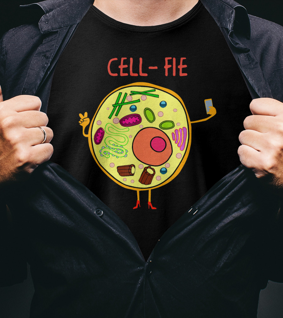 Cell-Fie Funny Science Tee Featuring Cartoon Cell Taking Selfie T-Shirt