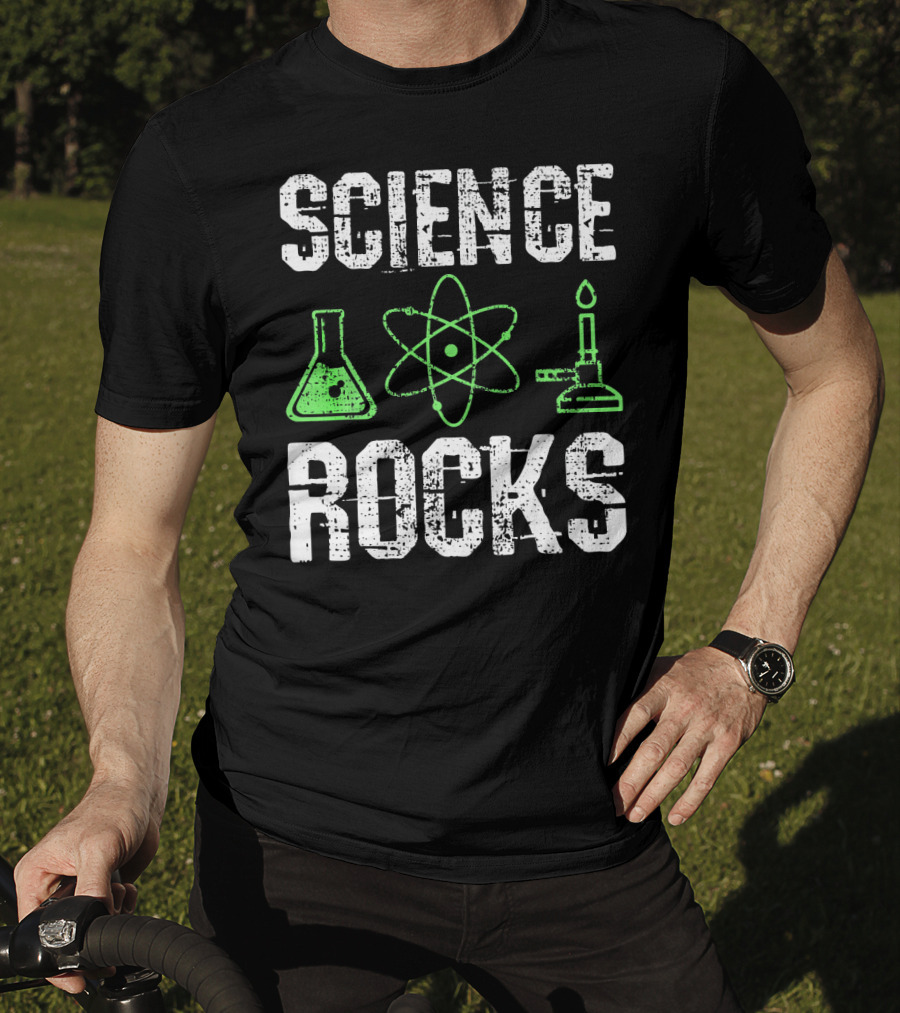 Science Rocks Biology Chemistry Beaker Atom Bunsen Burner T-Shirt