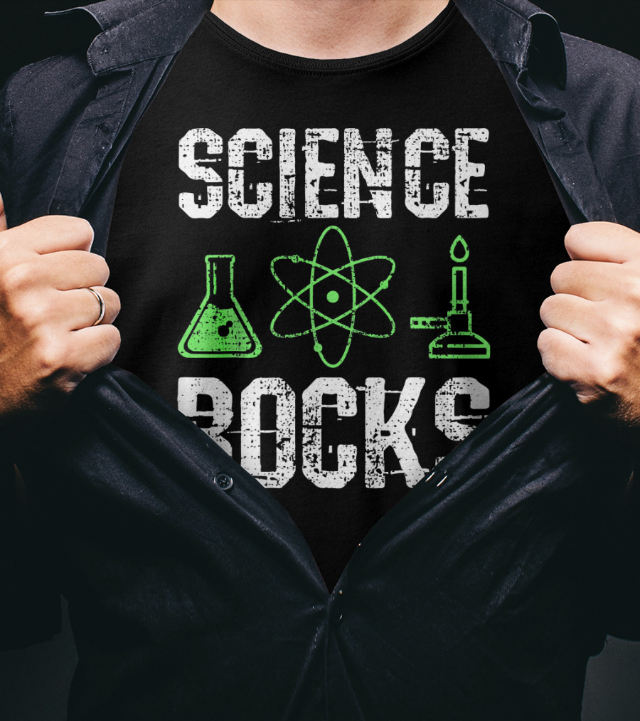 Science Rocks Biology Chemistry Beaker Atom Bunsen Burner T-Shirt