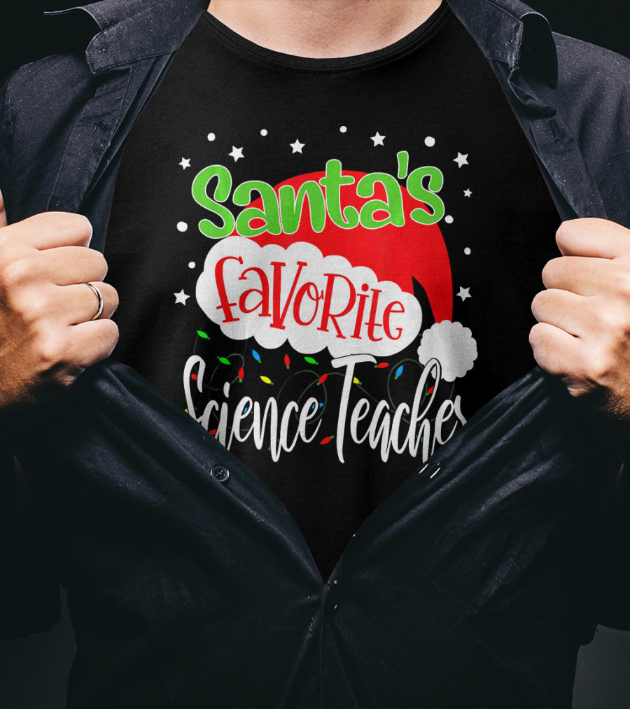 Santa's Favorite Science Teacher Christmas Hat Lights T-Shirt