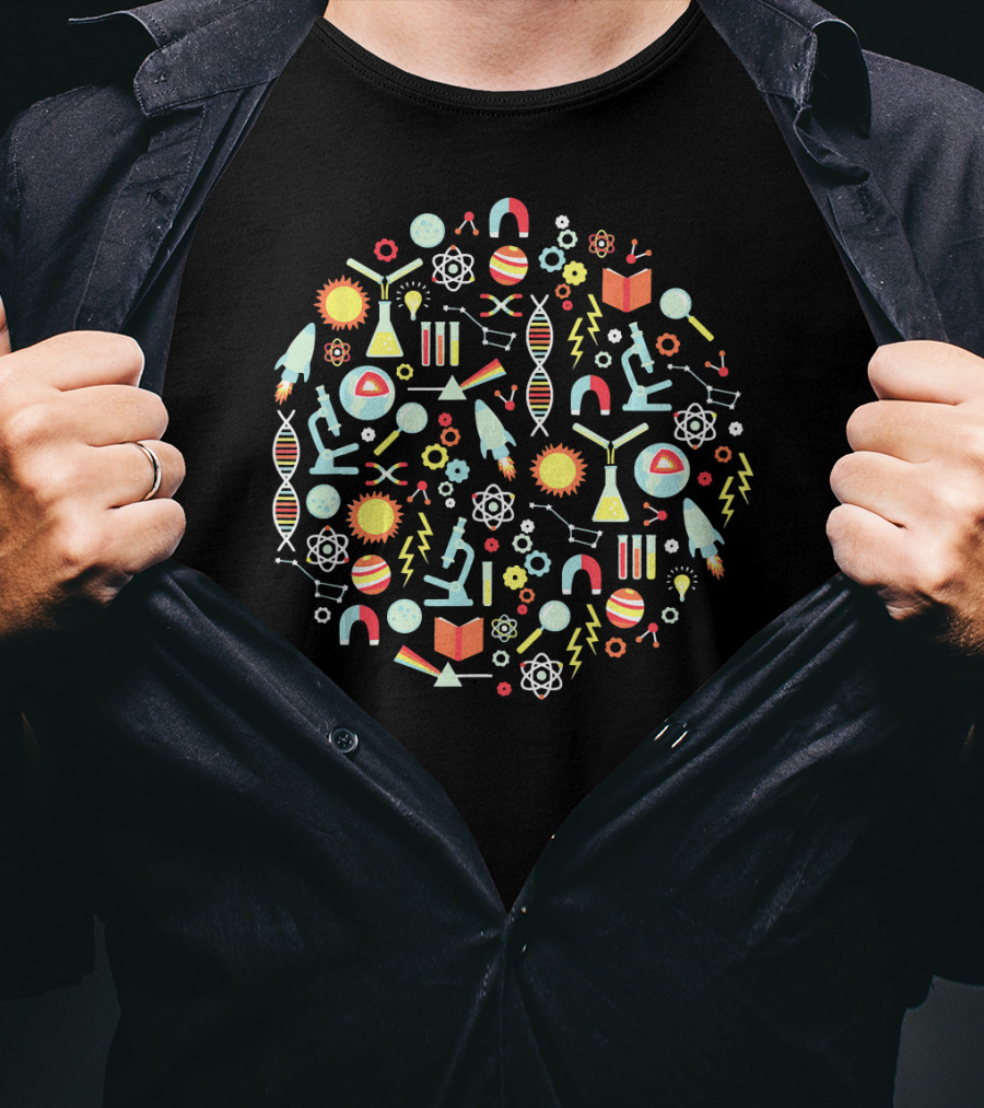 Science Teacher Microscopes DNA Atoms Rockets Chemistry Physics Books T-Shirt