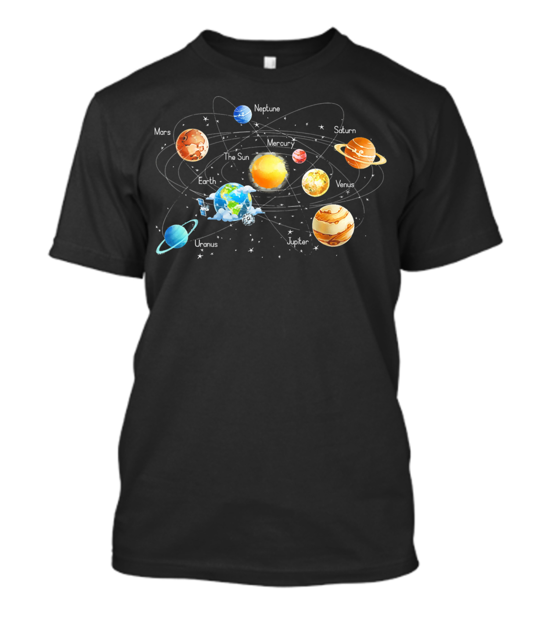 Solar System Chart Educational Science Planets Diagram Mars Venus Earth Jupiter Saturn Uranus Neptune Mercury The Sun T-Shirt